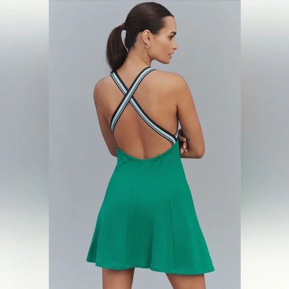 Anthropologie Kelly Green Crisscross Halter Mini Dress NWT M Athleisure Varsity - Picture 3 of 12